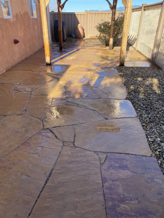 tight flagstone joints and superbly level grade